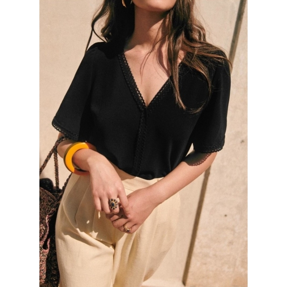 Sezane | Valencia Short Sleeve Black Blouse Size 4